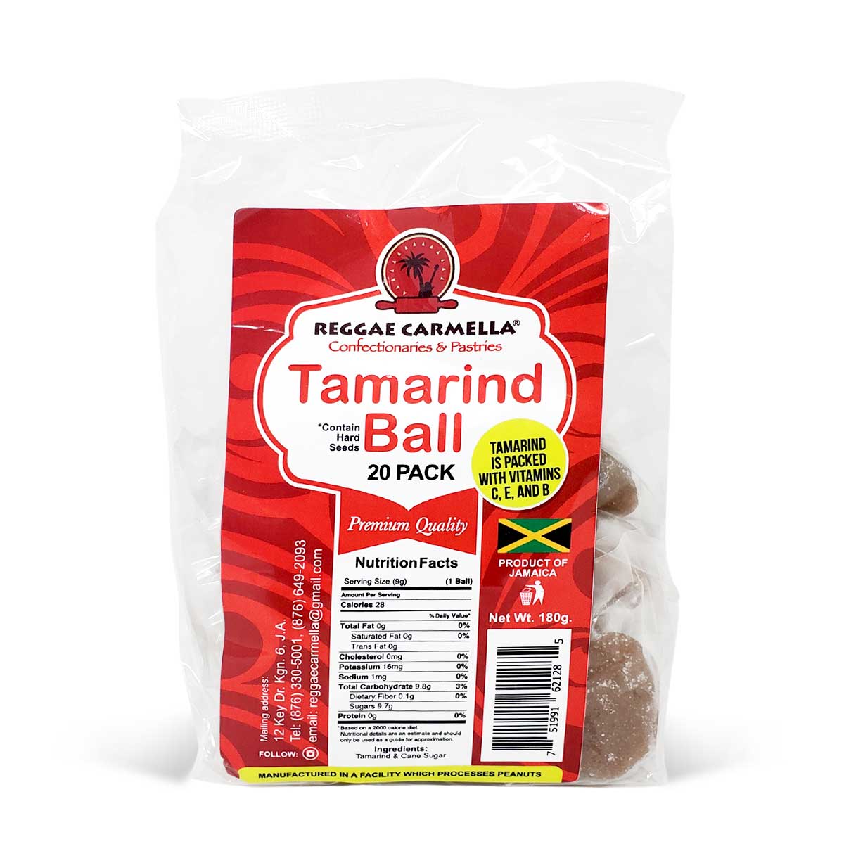 Reggae Carmella Tamarind Ball, 180g (20 Pack)